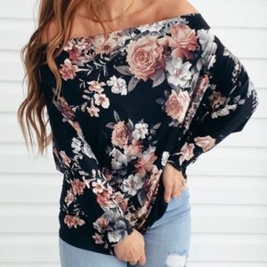 Floral off the Shoulder Silky Blouse